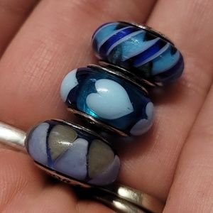 SET of 3 Authentic Pandora blue glass charms - will not separate